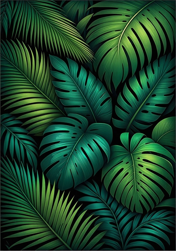 Tropical Green Leaf Pattern Rug