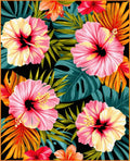 Tropical Hibiscus Palm Leaf Design Rug