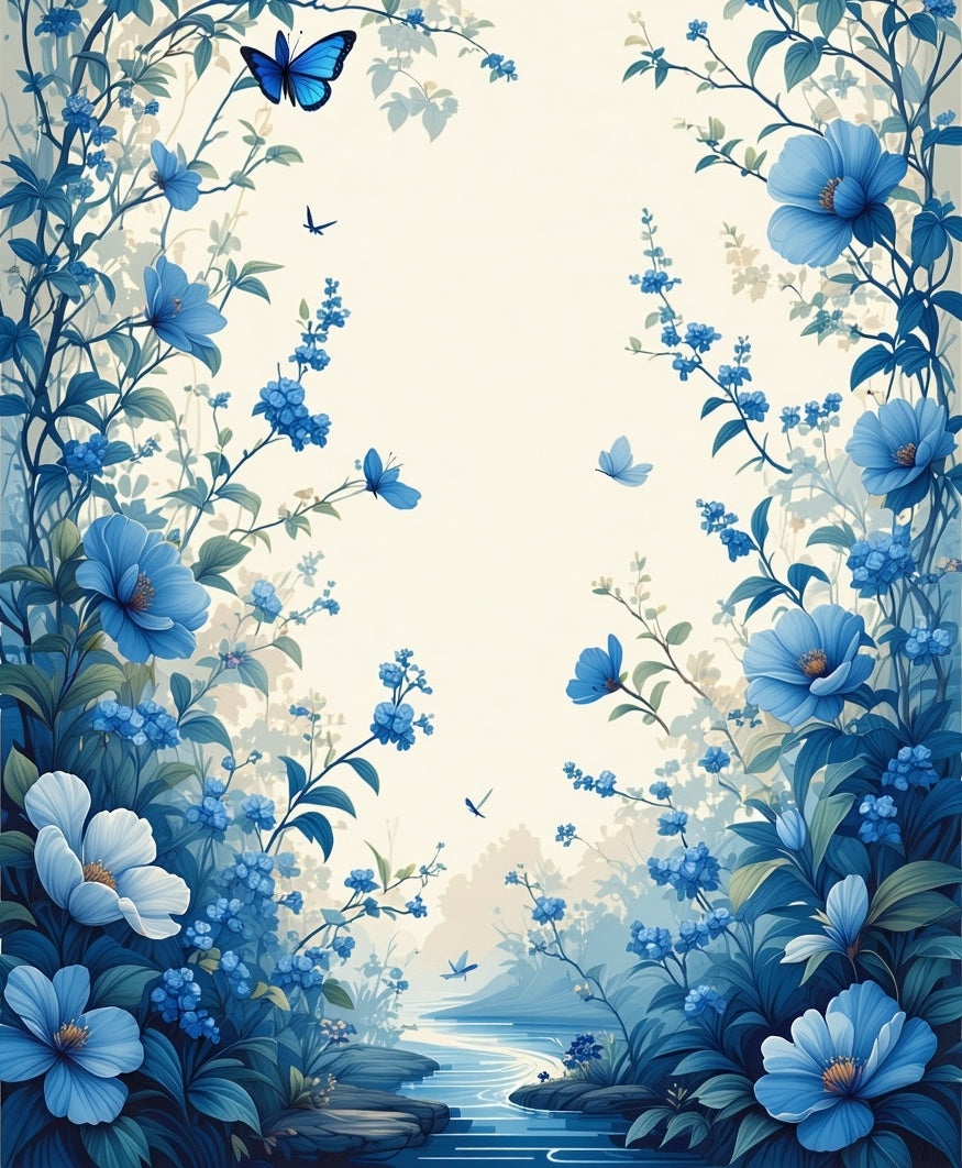 Vibrant Blue Floral Butterfly Garden Rug