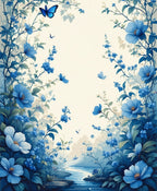 Vibrant Blue Floral Butterfly Garden Rug