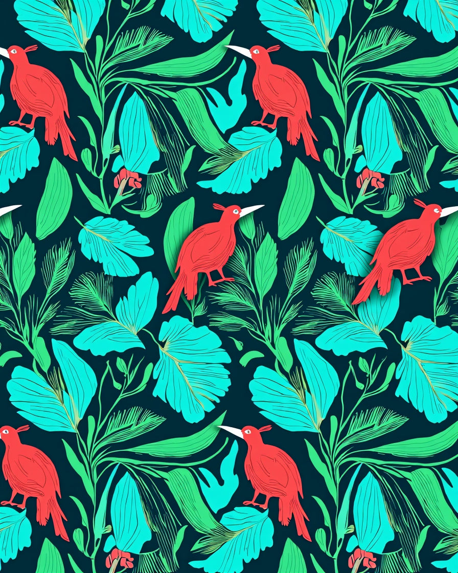 Tropical Birds and Foliage Pattern Rug