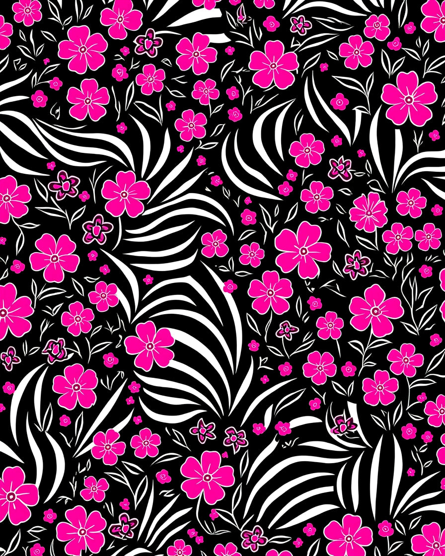 Vibrant Fuchsia Floral Zebra Stripes Rug