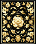 Elegant Gold Floral Black Pattern Rug