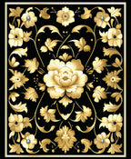 Elegant Gold Floral Black Pattern Rug