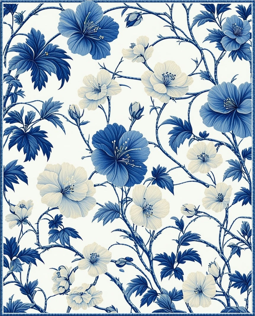Blue Floral Vines Pattern Rug