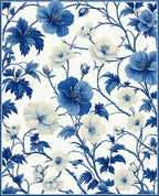 Blue Floral Vines Pattern Rug