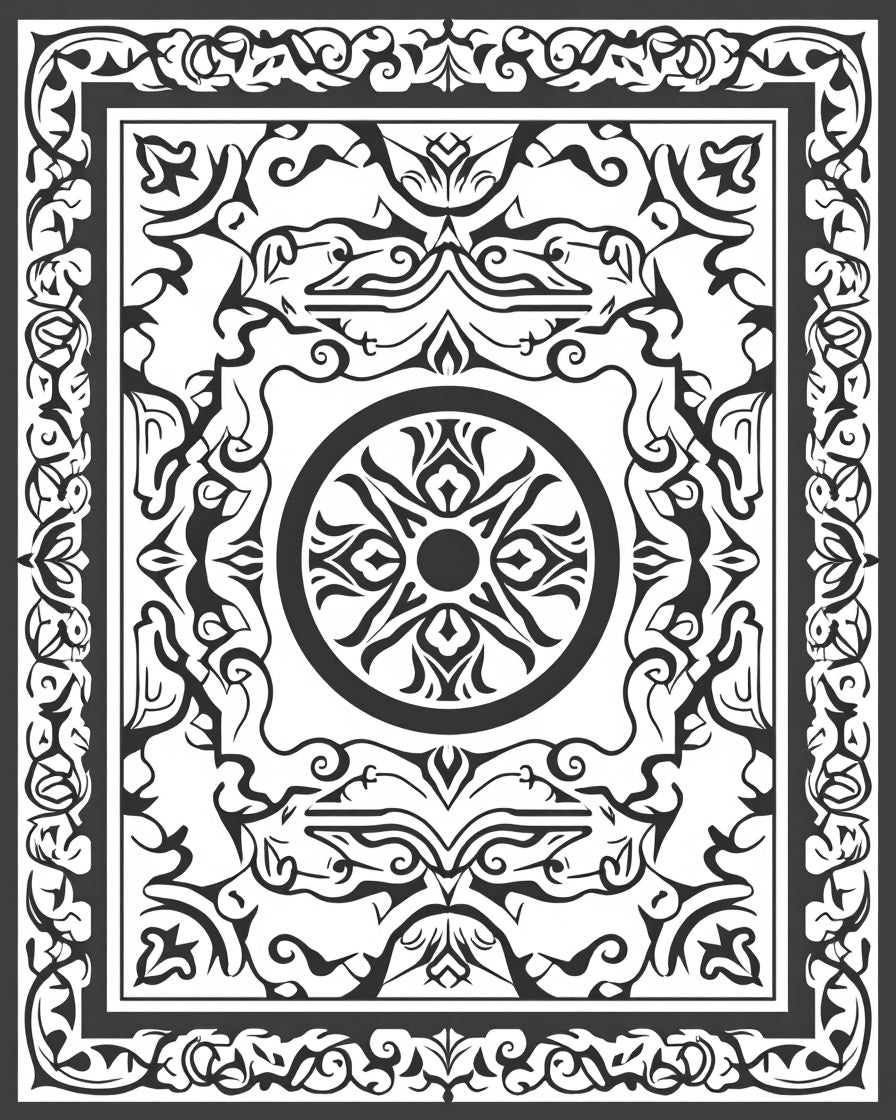 Intricate Black White Floral Medallion Rug