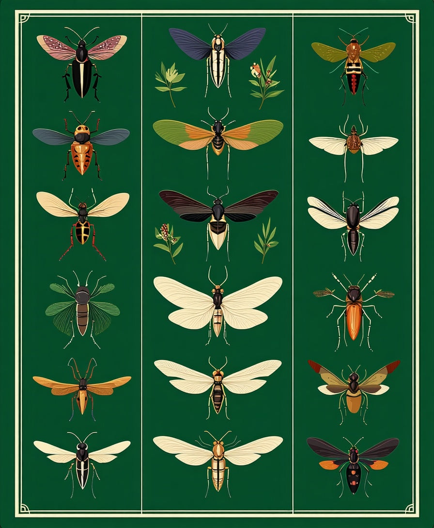 Vintage Insect Collection Pattern Rug