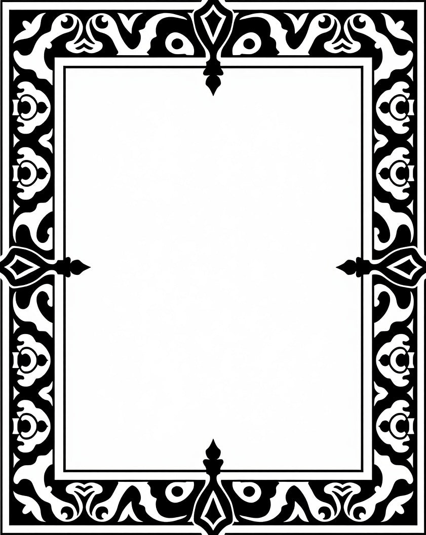 Ornate Black White Classic Border Design Rug