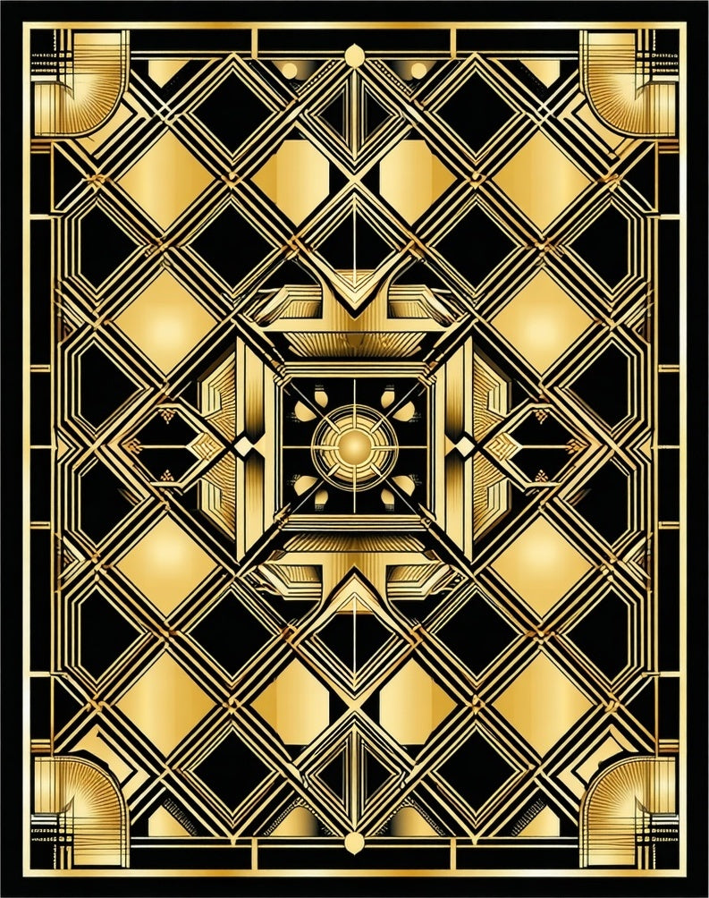 Geometric Golden Art Deco Rug