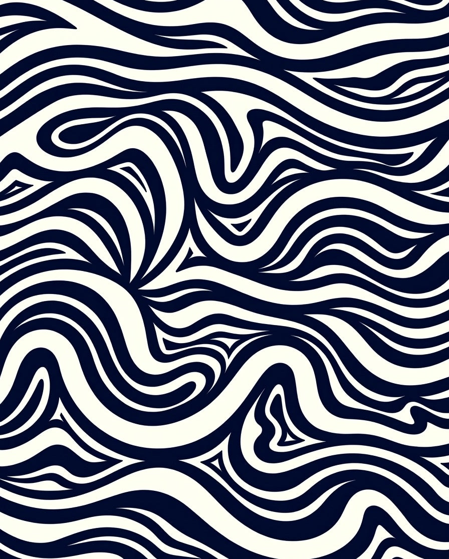 Navy Cream Swirling Organic Waves Rug
