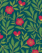 Rich Red Floral Leaf Pattern Rug