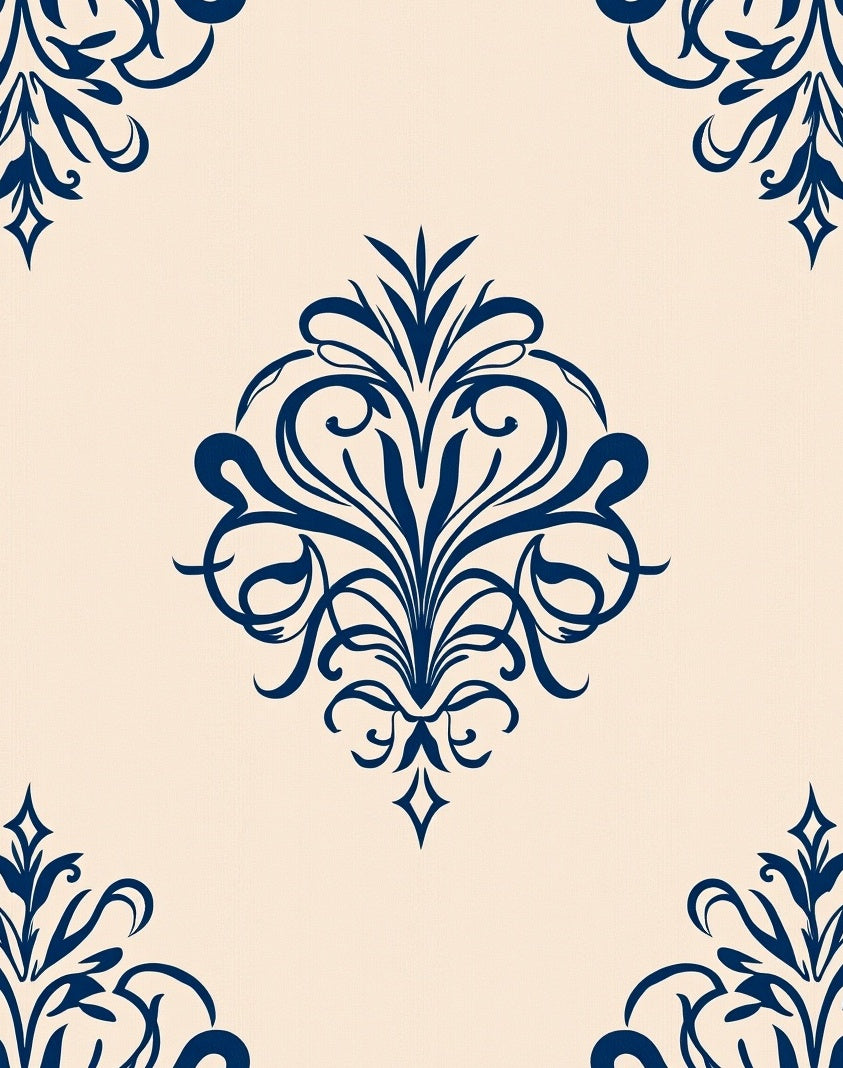 Classic Blue Damask Ornament Rug