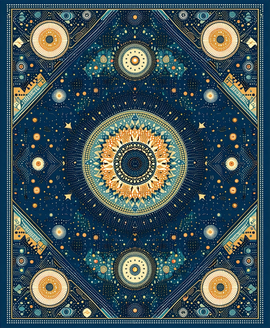 Celestial Sunburst Star Medallion Design Rug