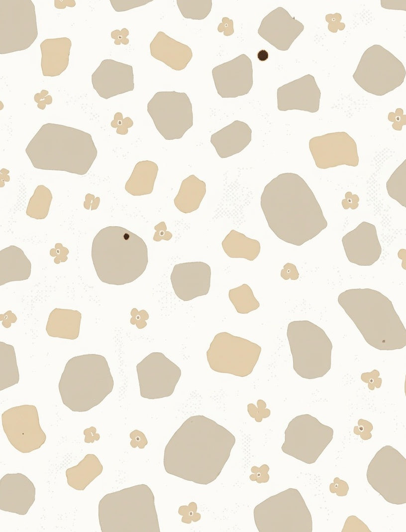 Neutral Terrazzo And Flower Pattern Rug