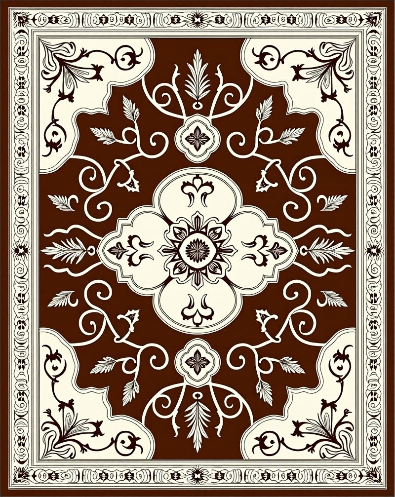 Rich Brown and Cream Floral Medallion Rug