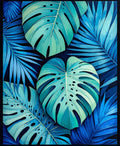 Tropical Leaf Pattern Blue Teal Rug