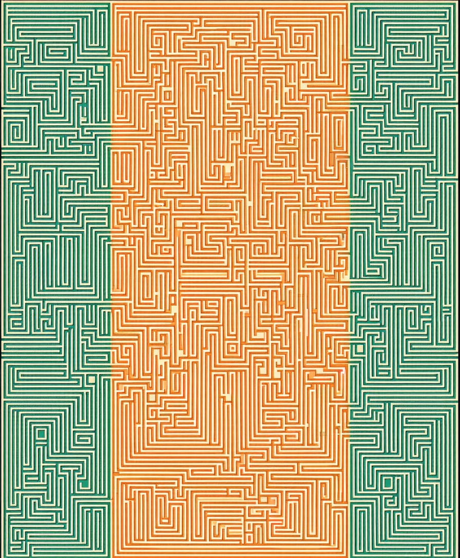 Orange Green Maze Pattern Rug