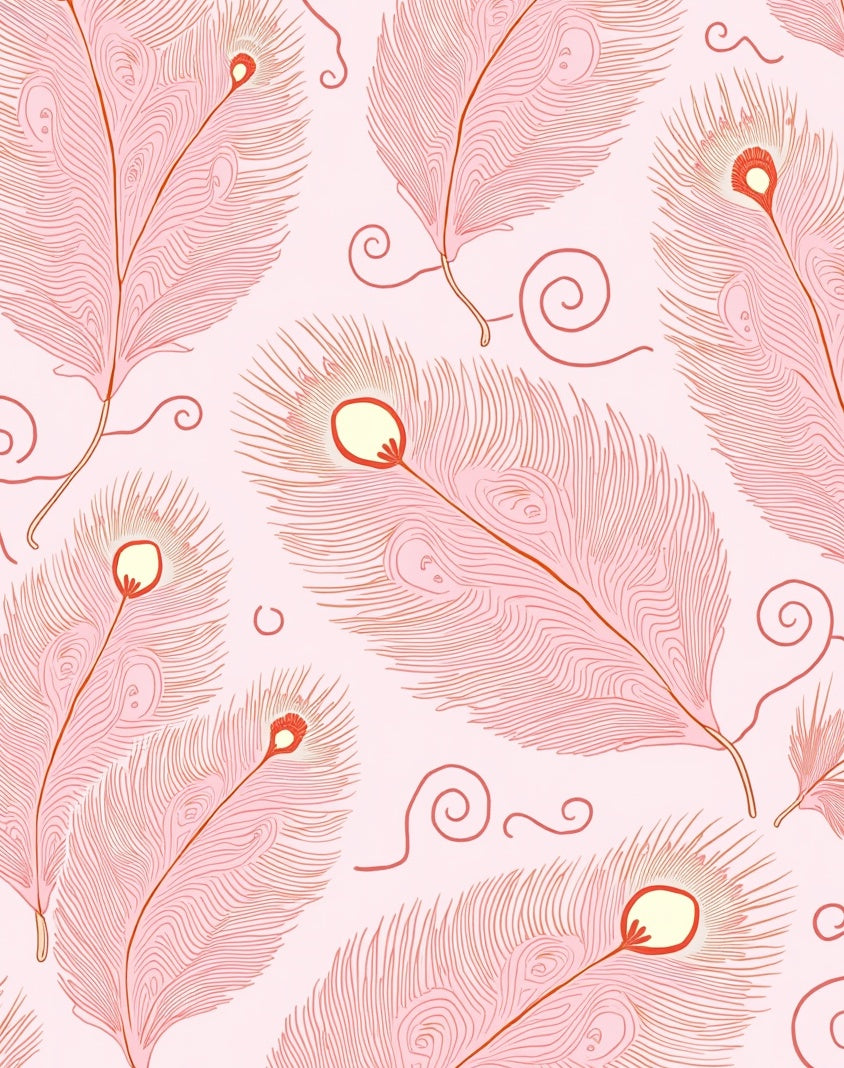 Pink Feather Swirl Pattern Rug