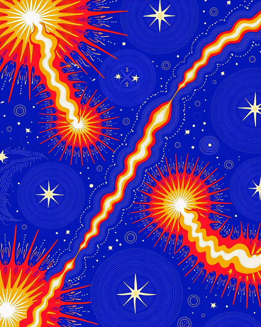Cosmic Blue Fiery Starburst Swirl Rug