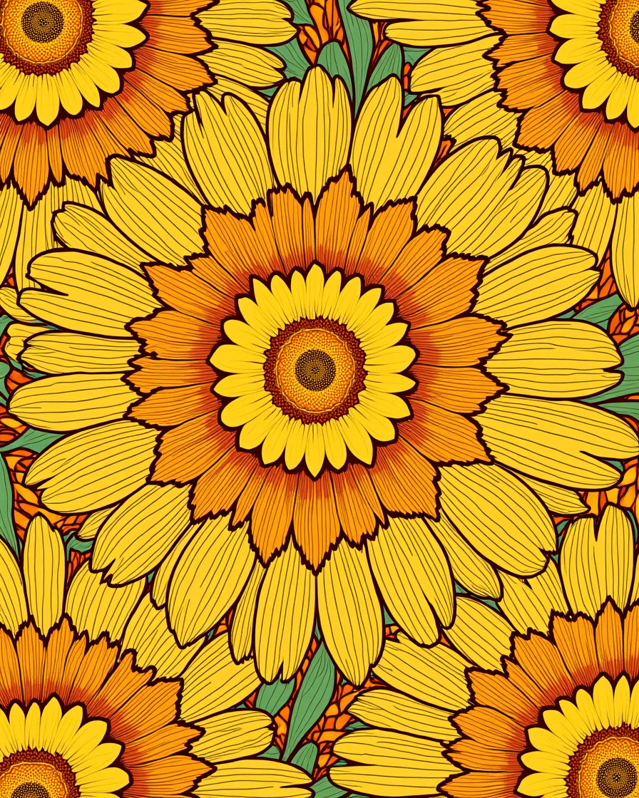 Bold Floral Patterned Yellow Orange Rug