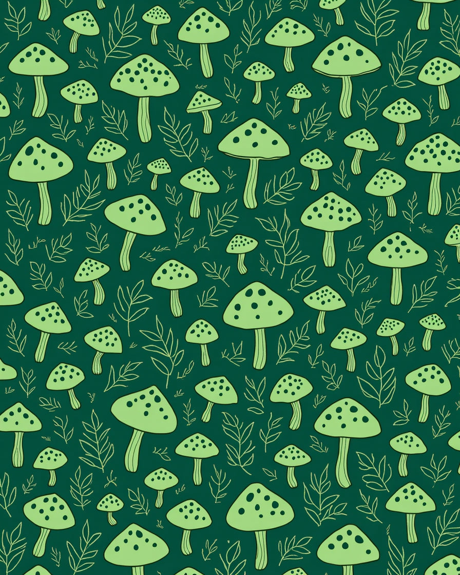 Woodland Mushroom Leafy Pattern Rug