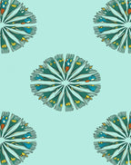 Fan Motif Emerald Green Pattern Rug