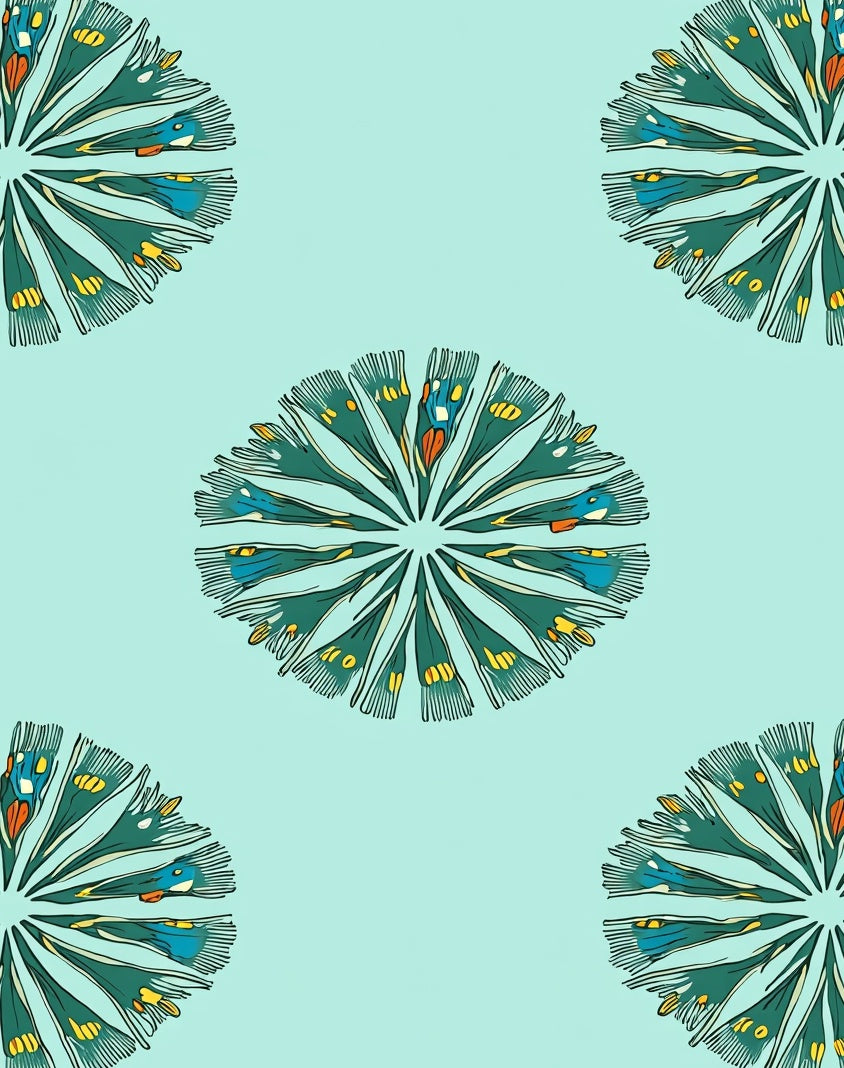 Fan Motif Emerald Green Pattern Rug