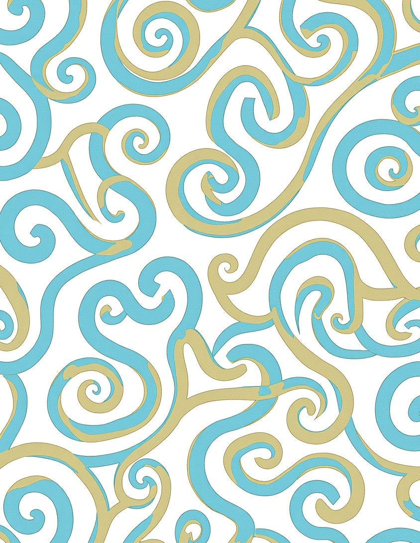 Turquoise Gold Swirling Vines Rug