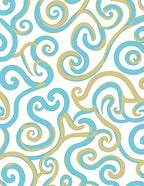 Turquoise Gold Swirling Vines Rug