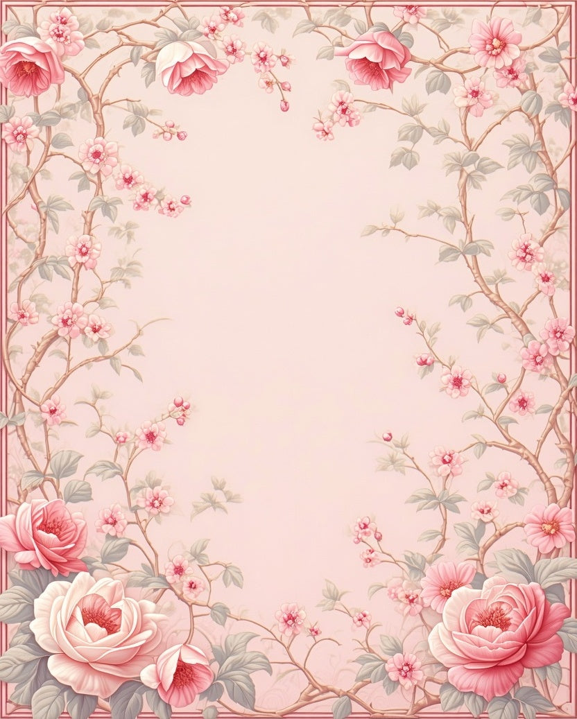 Soft Pink Floral Vine Pattern Rug