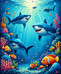 Oceanic Sharks Tropical Reef Scene Rug