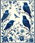 Blue Birds Blossoms Floral Design Rug