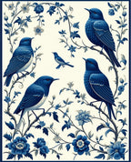 Blue Birds Blossoms Floral Design Rug