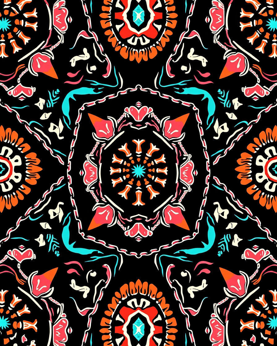 Bold Orange Flower And Teal Design Rug