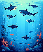 Underwater Shark School Pattern Rug