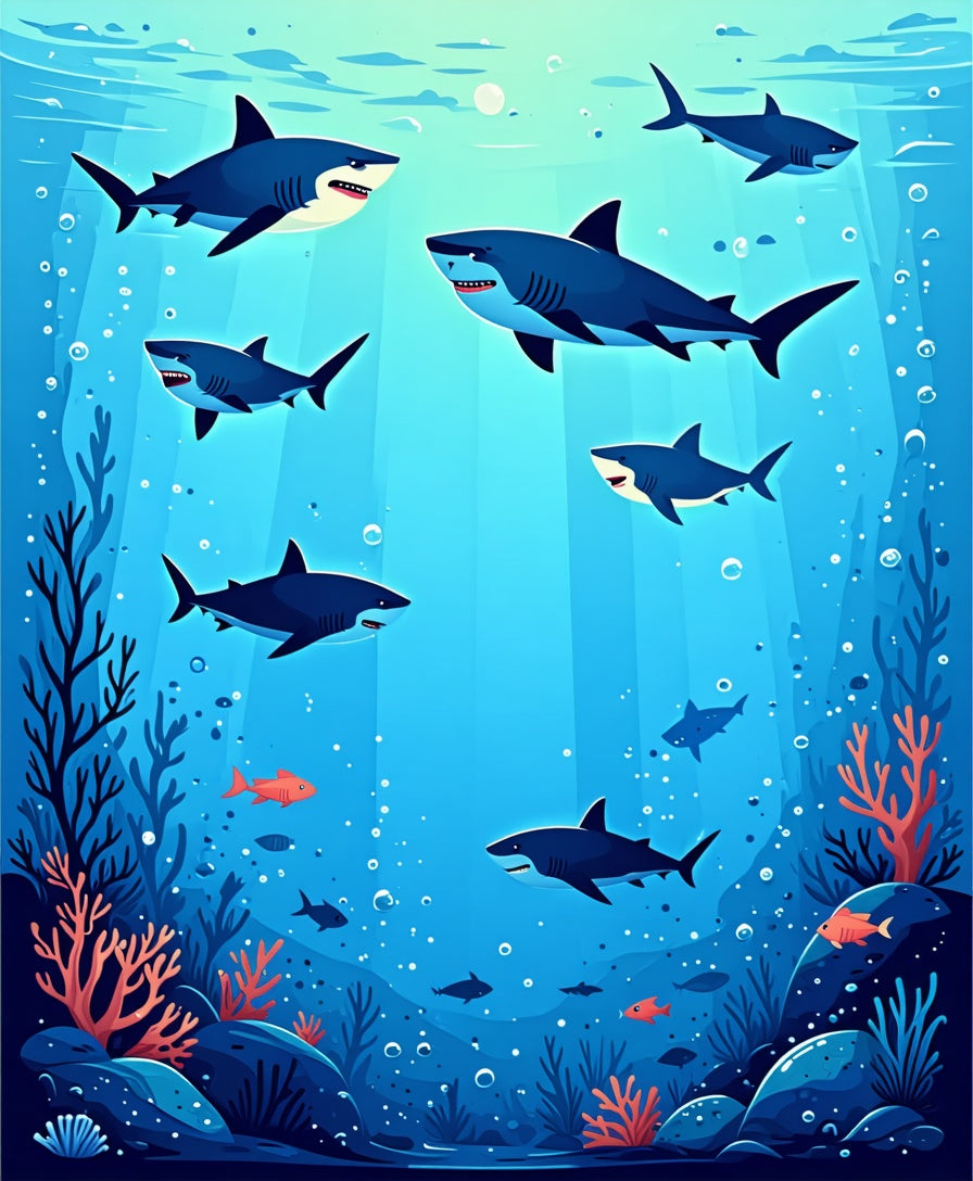Underwater Shark School Pattern Rug