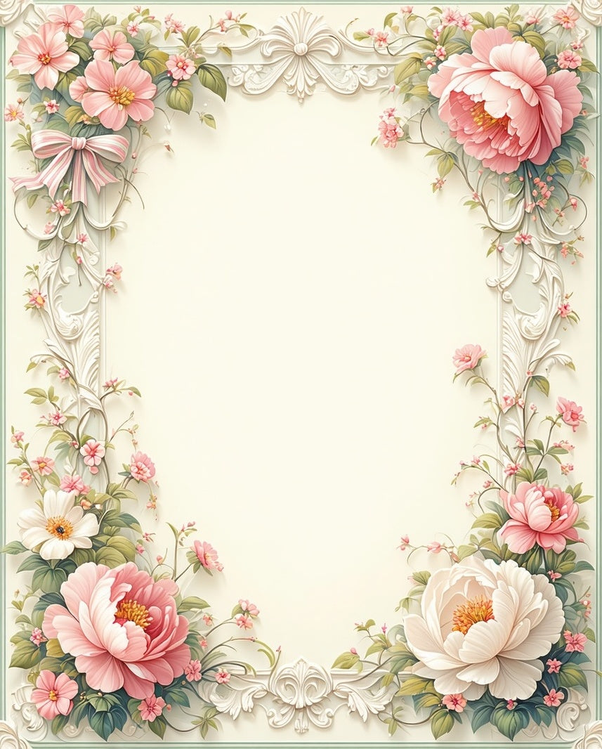 Pink Floral Rococo Patterned Rug