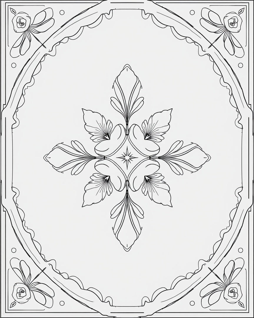 Ornate Floral Line Art Pattern Rug
