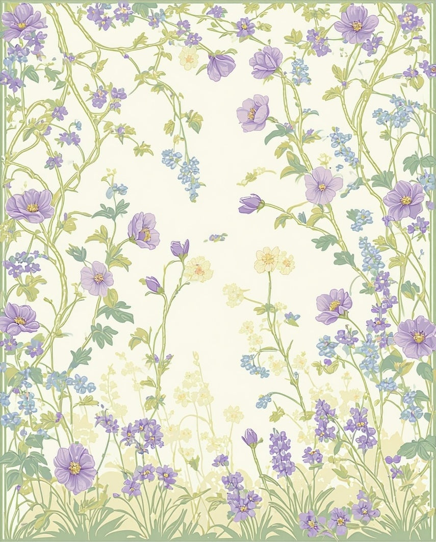 Floral Vines And Purple Bloom Design Rug