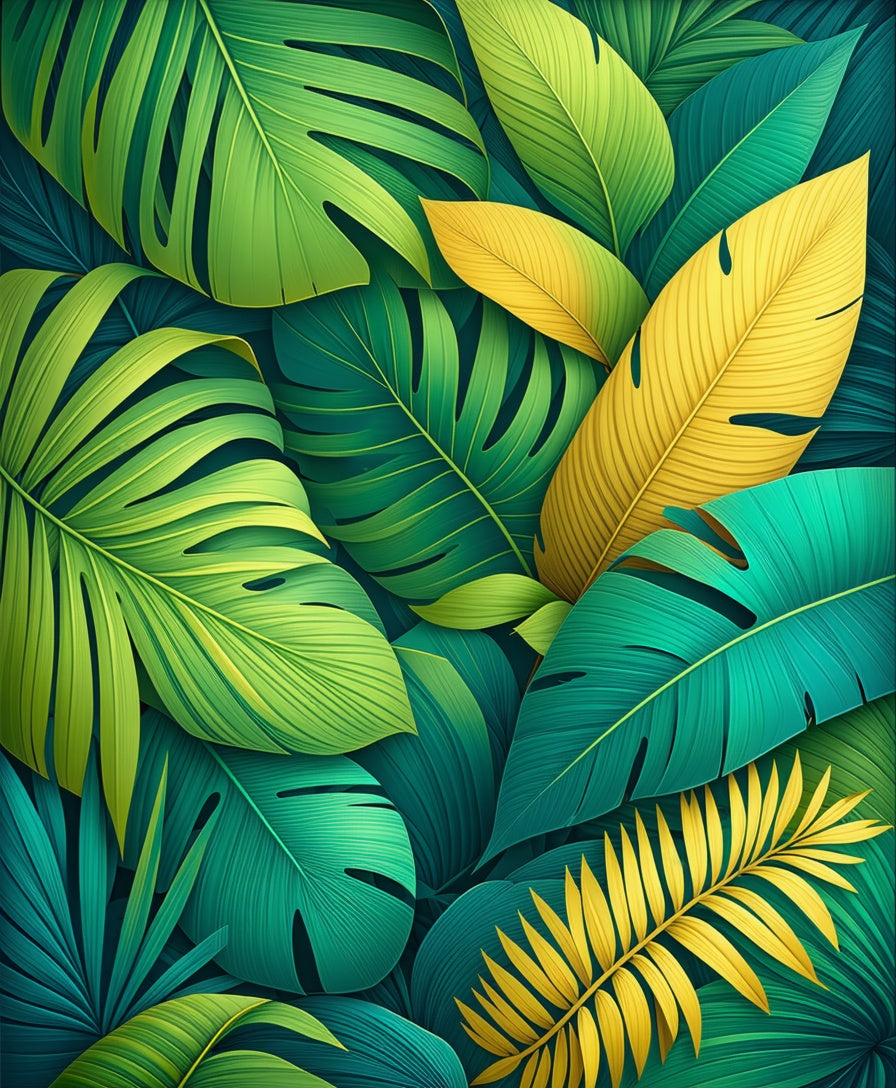 Lush Tropical Leaf Pattern Rug