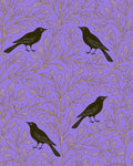 Black Birds on Lavender Branches Rug