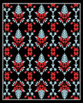 Red Blue Floral Damask Black Background Rug