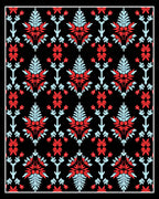Red Blue Floral Damask Black Background Rug