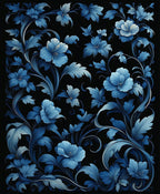 Indigo Floral Vine Pattern Rug
