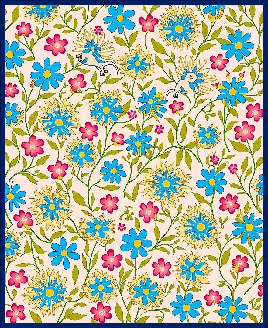 Playful Floral Creatures Print Design Rug