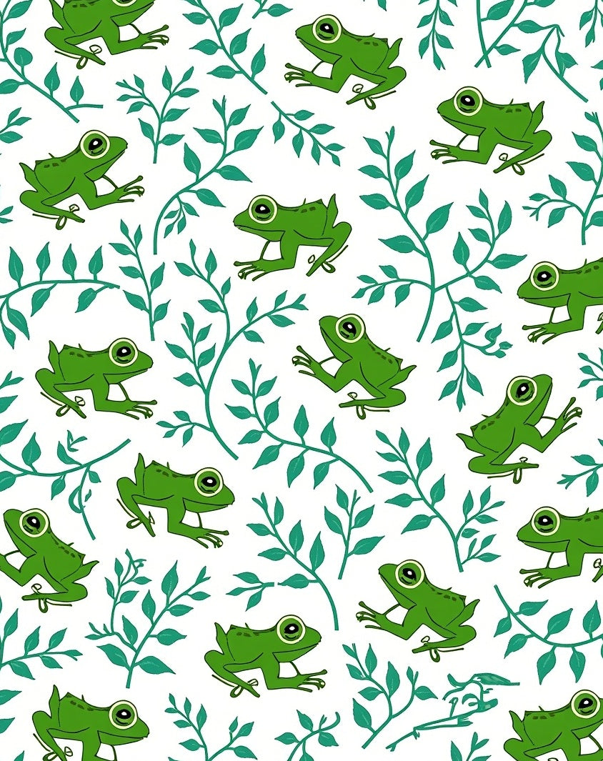 Green Frogs Leafy Vines Pattern Rug
