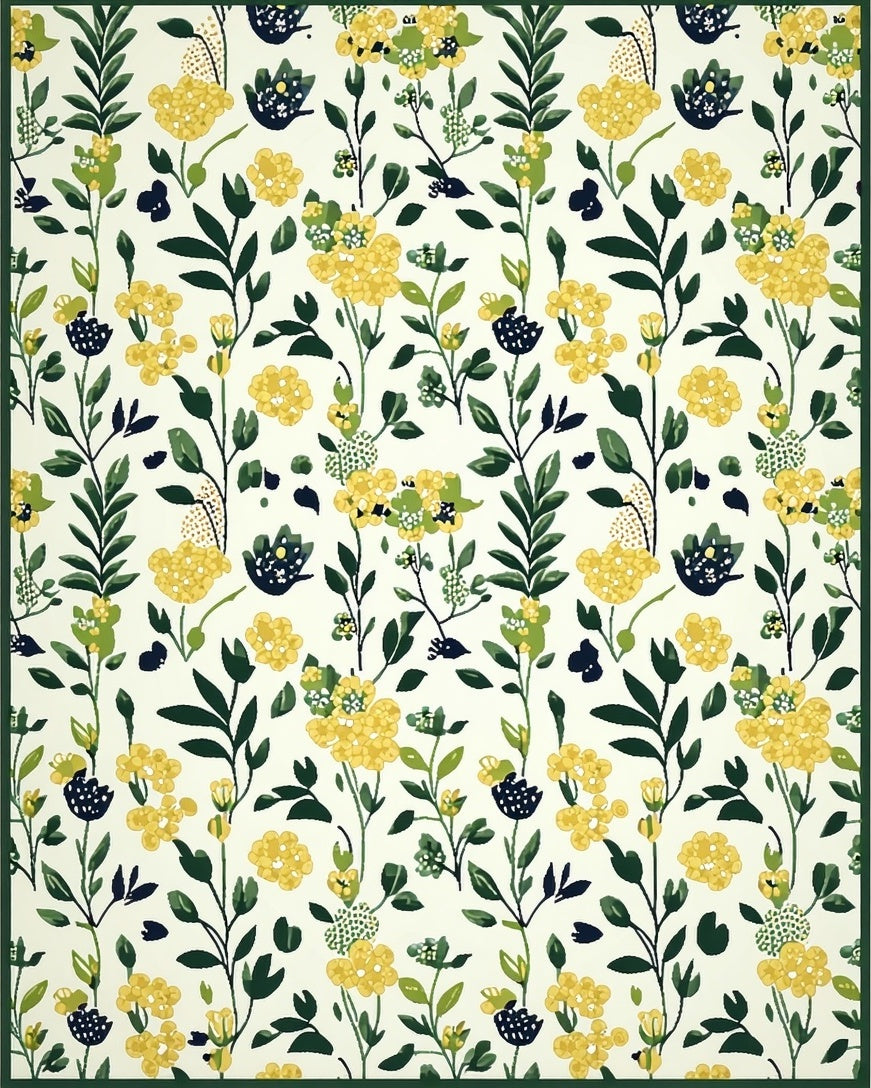 Yellow Green Floral Vines Rug