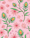 Peacock Feather Floral Pink Pattern Rug