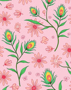 Peacock Feather Floral Pink Pattern Rug